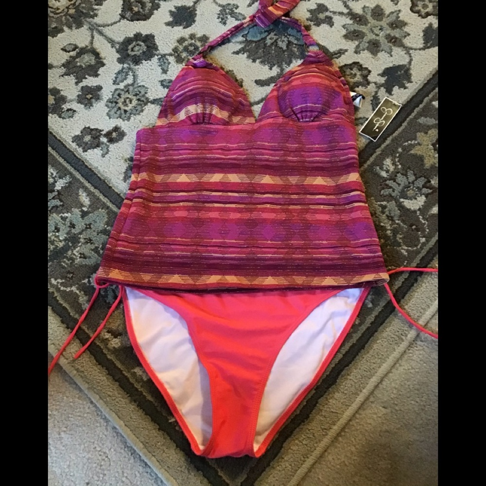 Jessica Simpson bikini NWT top multi bottom Pink Lpretty colors match box 500